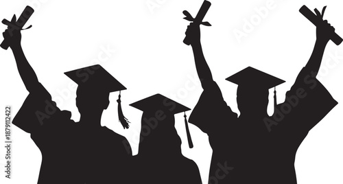 Silhouettes of graduates celebrating with diplomas