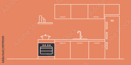 Smart oven in modern home kitchen illustration showing connected cooking appliance for interior design, home automation, energy efficiency, culinary lifestyle, branding, posters, web, and creative gra