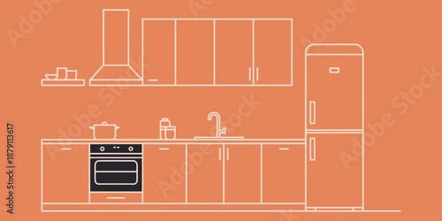 Smart oven in modern home kitchen illustration showing connected cooking appliance for interior design, home automation, energy efficiency, culinary lifestyle, branding, posters, web, and creative gra