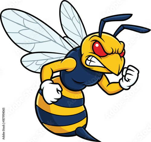 Angry Wasp Cartoon Character Flying with Fists Fighting Aggressive Insect Mascot Vector Illustration Isolated