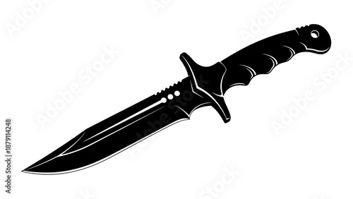 Detailed combat knife, military weapon, survival tool, isolated white background