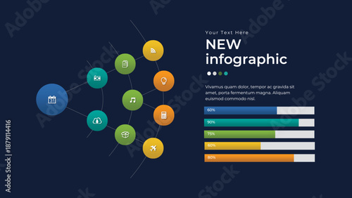 Data Visualization: An abstract infographic graphic, showcasing data in a visually appealing and organized manner, perfect for presentations.