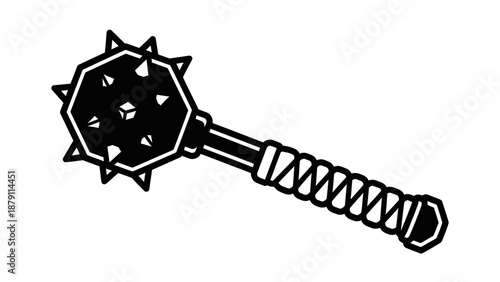 Medieval Spiked Mace Weapon Outline on Isolated White Background