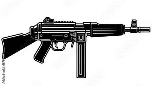 Vintage MP-40 Submachine Gun Silhouette on Isolated White Background