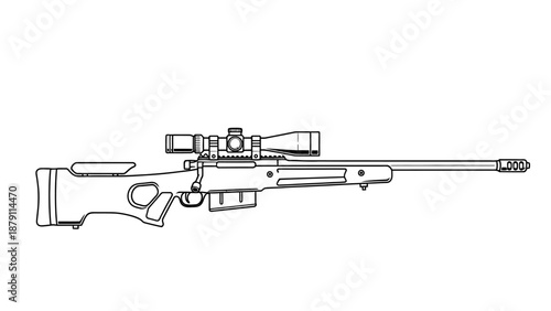 Sniper Rifle Outline Illustration on Isolated White Background