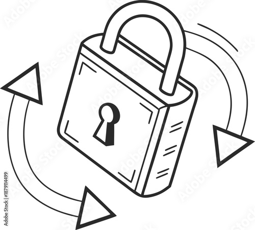 Security Lock: A black and white line art image of a security lock, illustrating concepts of safety, protection, and privacy.