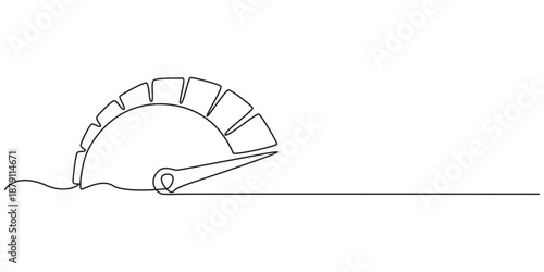 Speedometer continuous one line drawing. Speed indicator, Internet car speed. Performance concept. Speedometer set. Fast speed sign. Vector illustration, Vector illustration of a speedometer with red