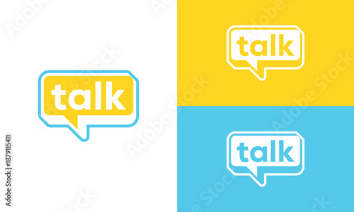 Typography talk logo design, chat bubble communication symbol vector icon concept