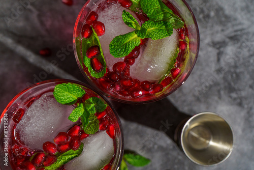 Refreshing pomegranate cocktails with fresh mint and ice.