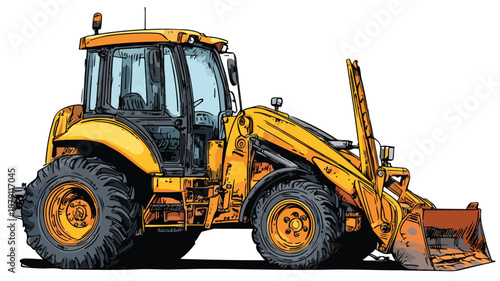 Cartoon Style Backhoe Loader Vector Illustration for Construction Concepts