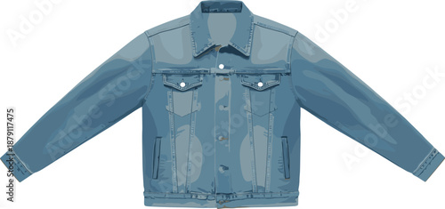 Denim, jacket, fashion, clothing, garment, isolated, white, background, casual, style, apparel, vector, illustration, design, template, modern, outfit, wardrobe, textile, concept