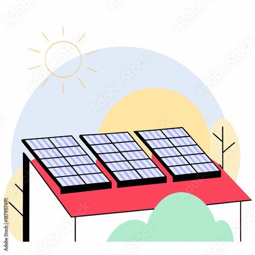 Solar Panels Installed on Rooftop for Clean Renewable Energy