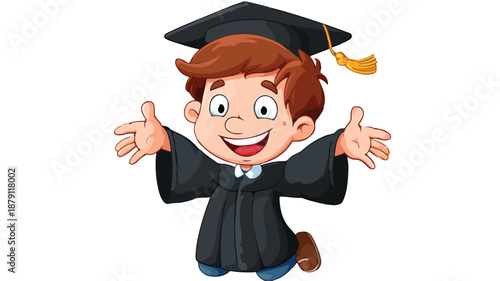 Joyful Graduation Boy Vector Illustration with Outline, Isolated on White Background