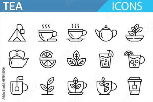 Tea Drink Thin Line Icon Pack for Cafe and Food Design