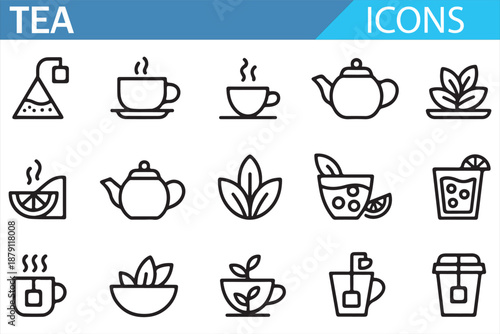 Modern Tea Outline Icons Collection for Packaging and Menu