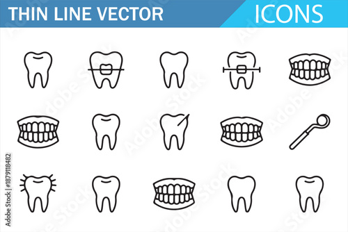 Clean Outline Dental Icon Pack for Oral Health and Medical Use