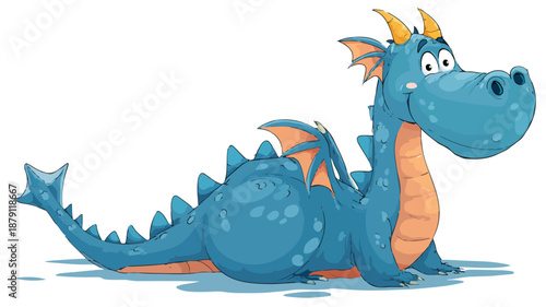 Adorable Cute Dragon Cartoon Vector Illustration on White Background