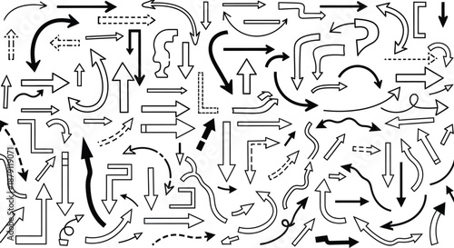 Collection of various black arrows on white background for design and navigation purposes  arrows in different shapes and sizes