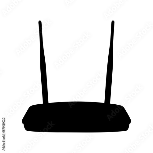 A minimalist black silhouette of a wireless wi-fi router with two antennas