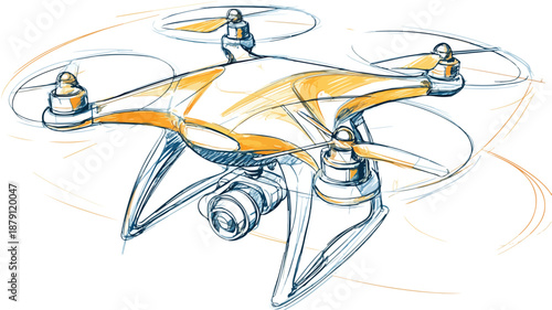 Modern Drone Design Concept Vector With Outline on White Background