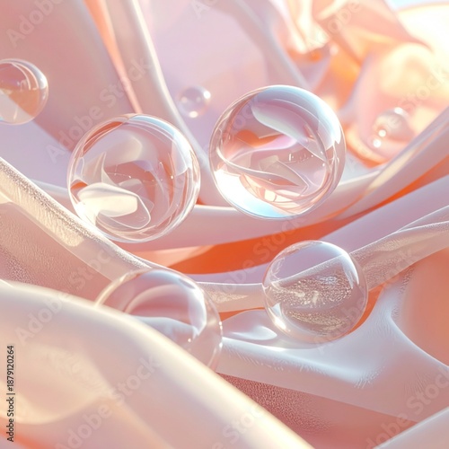 Soft Abstract Liquid Forms with Transparent Glass Bubbles
