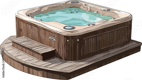 Luxurious Hot Jacuzzi Tub Clipart Vector Art and Illustration for Spa Relaxation Scene