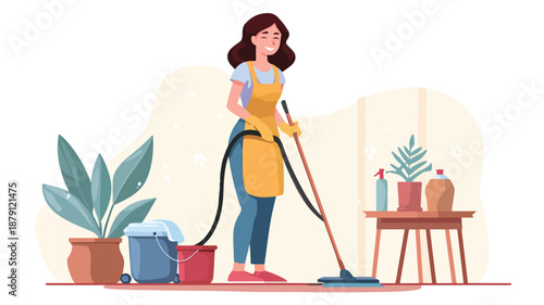 Professional House Cleaning Service Design Concept Vector Art and Illustration