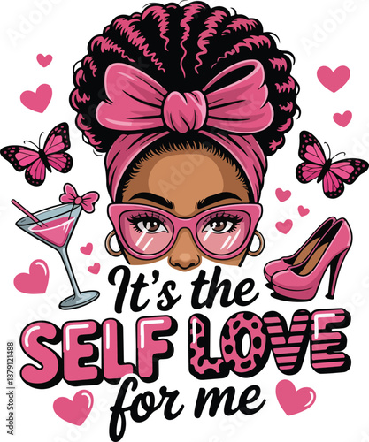 Black Woman Afro with Pink Bow