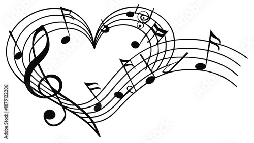 A beautiful heart formed from musical notes and symbols a lovely artistic silhouette