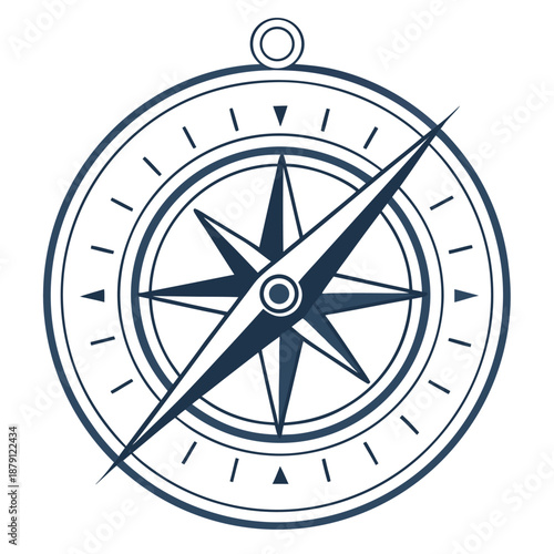 Detailed nautical compass illustration with a star pattern and directional markings silhouette