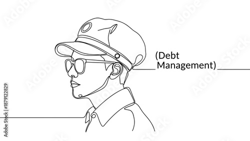 Line drawing of a man in a cap with sunglasses representing debt management  