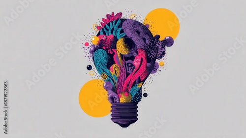 Abstract light bulb filled with colorful organic shapes