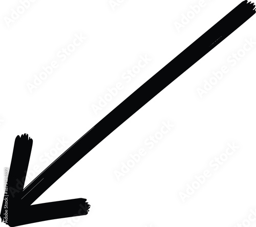 Hand-drawn black arrow pointing downwards and to the left, with visible brush strokes, conveying direction and emphasis