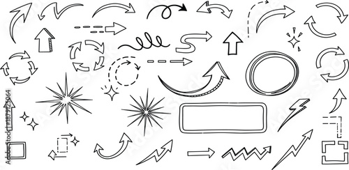 Hand-drawn doodle arrows and symbols in black and white, perfect for design and illustration projects