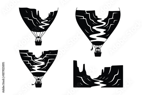 Conceptual hot air balloon silhouettes shaped like canyons