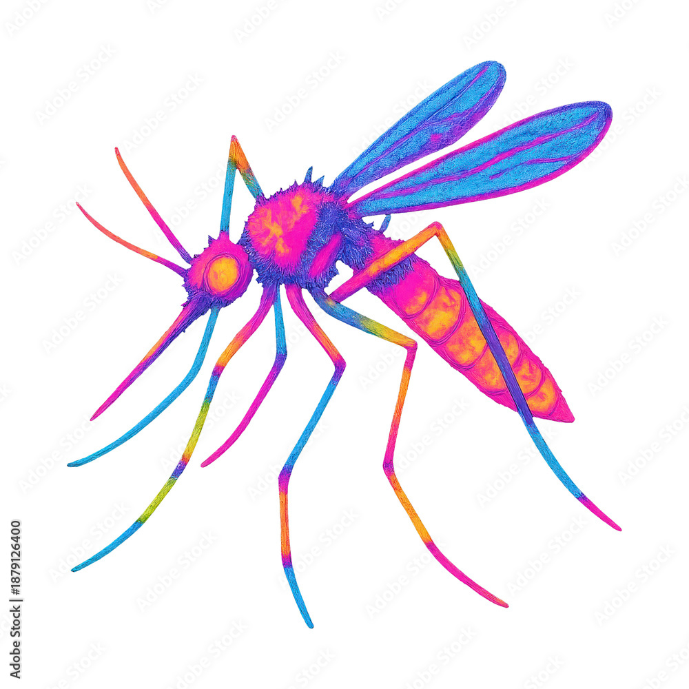 Fototapeta premium PNG Colorful neon mosquito illustration.