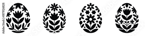 Ornate Floral Easter Egg Silhouette Vector Set – Decorative Black Spring Flower Patterns, Holiday Icons for Greeting Cards, Ornaments, Scrapbooking, and Seasonal Graphic Design