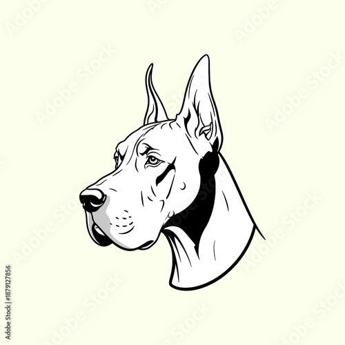 Majestic Great Dane head in elegant black and white illustration