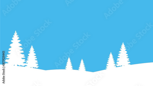 Winter landscape with snow-covered trees and serene atmosphere viewed from a distance