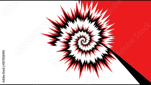 Dynamic Spiral Motion Illustration Featuring Red and Black Swirling Shapes with Radial Lines Creating a Sense of Energy from a Frontal Viewpoint