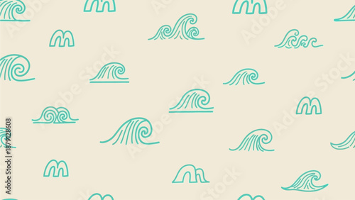 Tidal waves pattern in light blue on a seamless background, vector illustration