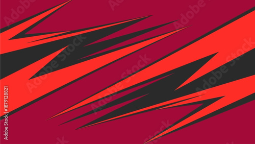 Dynamic illustration of abstract red and black lightning bolts on a red background, viewed from a straightforward perspective.