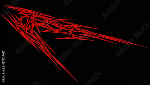 Dynamic red abstract illustration on a black background from a direct viewpoint