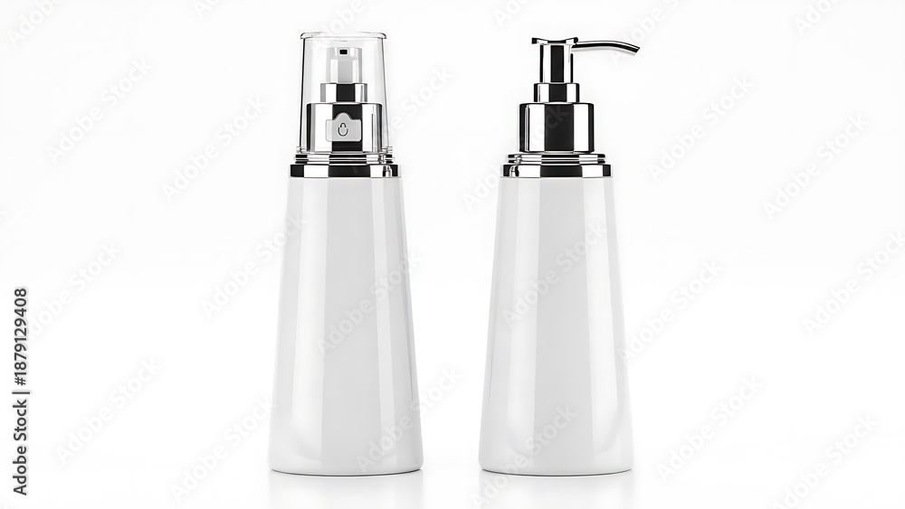 Obraz premium White plastic cosmetic bottles with silver caps 1