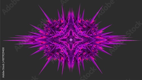 Vibrant purple abstract geometric pattern with sharp lines and symmetrical shape, viewed from directly above