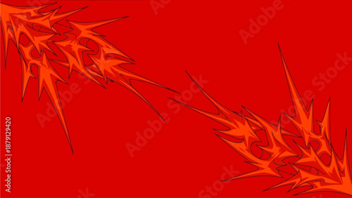 A vibrant red background with orange flames bursting from the corners, creating a dynamic and energetic visual effect from a frontal viewpoint, capturing the essence of fiery passion