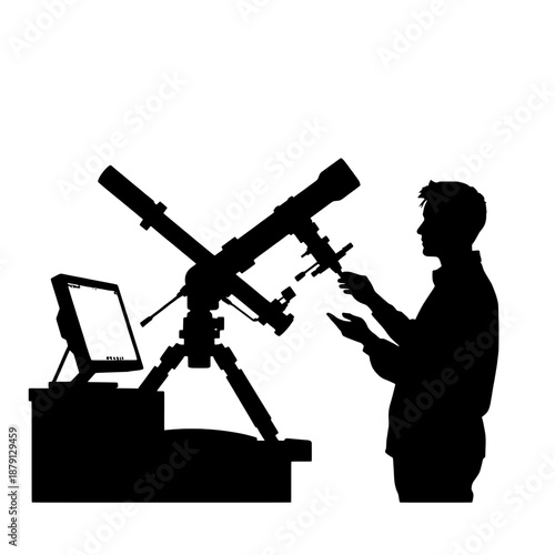 Astronomer Controls Robotic Telescope Silhouette