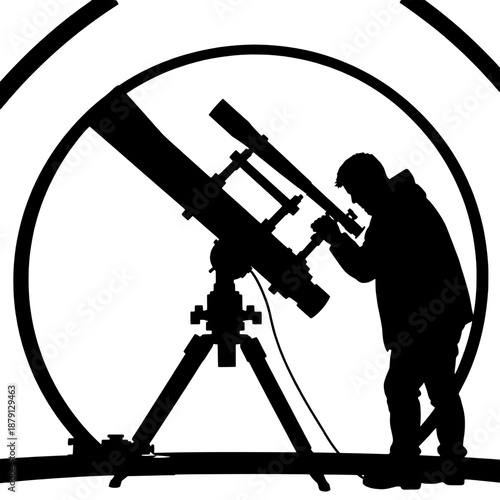 Astronomer Silhouette Adjusting Telescope at Observatory