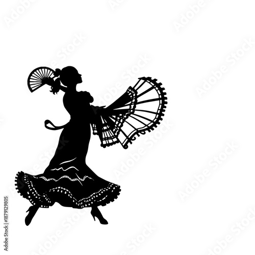 Flamenco Dancer Silhouette Twirling with Fan