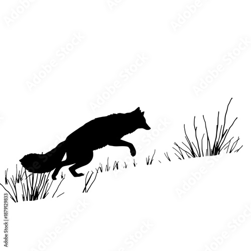 Fox Pouncing Silhouette in Snowy Field